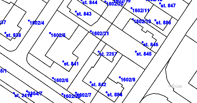 Parcela st. 2257 v KÚ Tišnov, Katastrální mapa