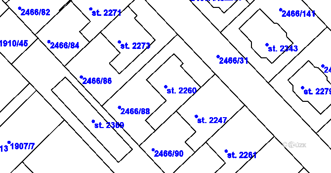 Parcela st. 2260 v KÚ Tišnov, Katastrální mapa