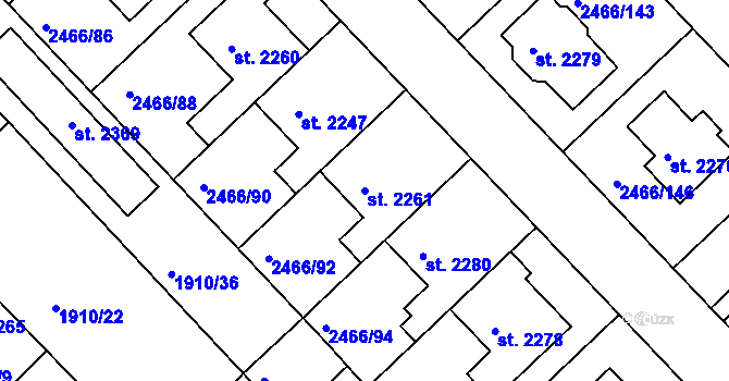 Parcela st. 2261 v KÚ Tišnov, Katastrální mapa