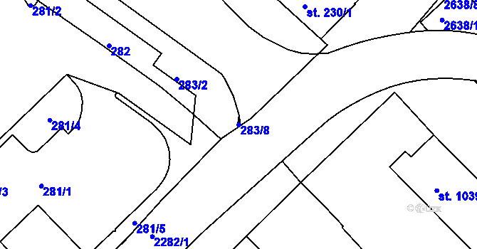Parcela st. 283/8 v KÚ Tišnov, Katastrální mapa