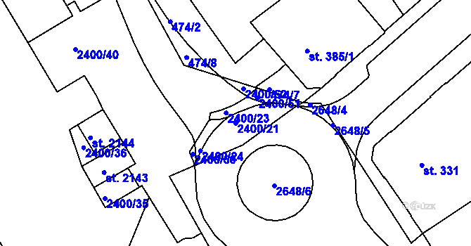 Parcela st. 2400/21 v KÚ Tišnov, Katastrální mapa