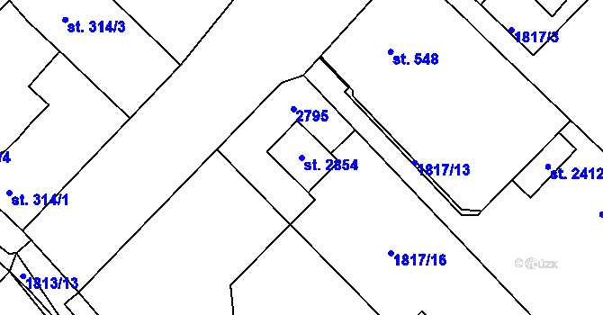 Parcela st. 2854 v KÚ Tišnov, Katastrální mapa