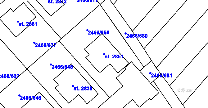 Parcela st. 2851 v KÚ Tišnov, Katastrální mapa