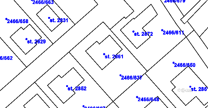 Parcela st. 2861 v KÚ Tišnov, Katastrální mapa