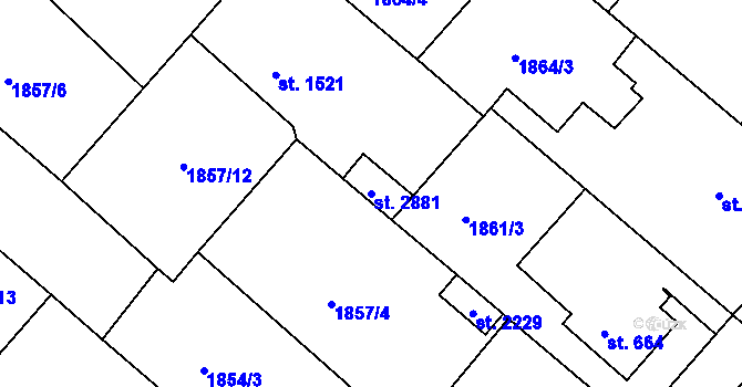 Parcela st. 2881 v KÚ Tišnov, Katastrální mapa