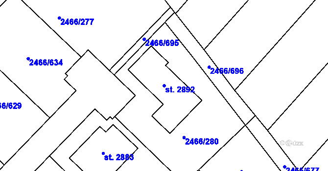 Parcela st. 2892 v KÚ Tišnov, Katastrální mapa