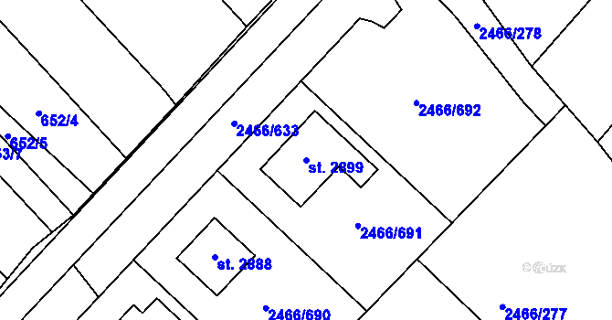 Parcela st. 2899 v KÚ Tišnov, Katastrální mapa