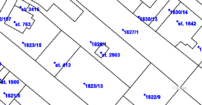 Parcela st. 2903 v KÚ Tišnov, Katastrální mapa