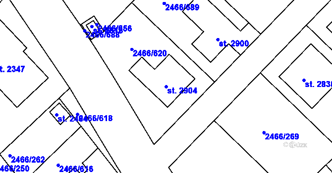 Parcela st. 2904 v KÚ Tišnov, Katastrální mapa