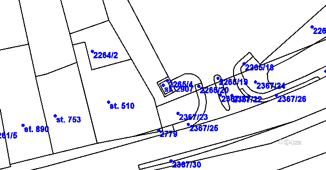 Parcela st. 2907 v KÚ Tišnov, Katastrální mapa
