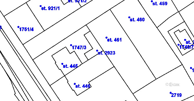 Parcela st. 2923 v KÚ Tišnov, Katastrální mapa