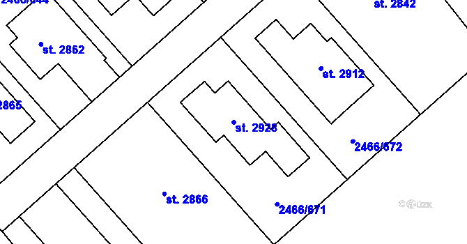 Parcela st. 2928 v KÚ Tišnov, Katastrální mapa