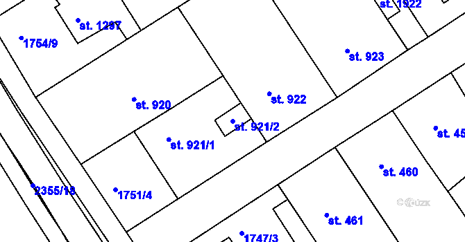 Parcela st. 921/2 v KÚ Tišnov, Katastrální mapa