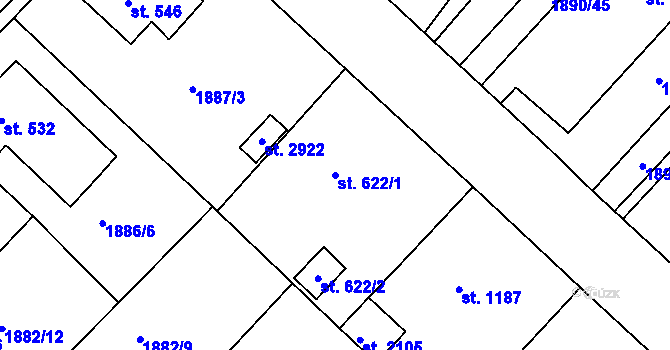 Parcela st. 622/1 v KÚ Tišnov, Katastrální mapa
