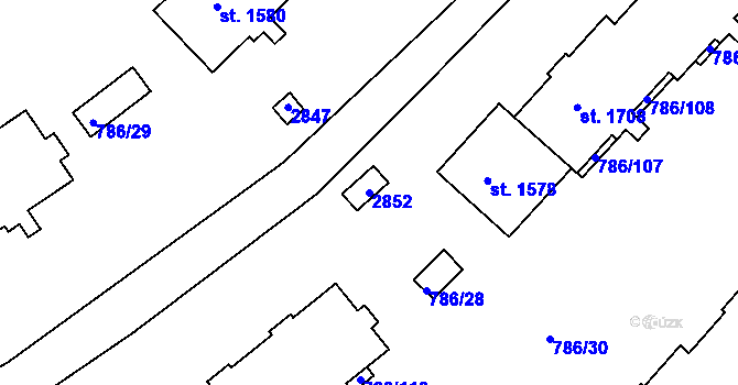 Parcela st. 2852 v KÚ Tišnov, Katastrální mapa
