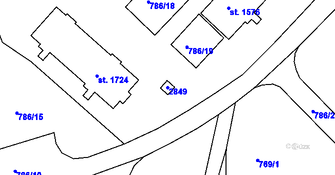 Parcela st. 2849 v KÚ Tišnov, Katastrální mapa