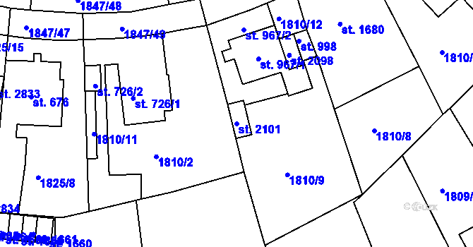 Parcela st. 2101 v KÚ Tišnov, Katastrální mapa