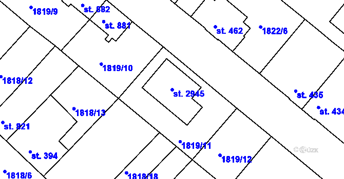Parcela st. 2945 v KÚ Tišnov, Katastrální mapa