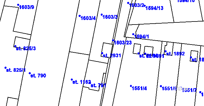 Parcela st. 2931 v KÚ Tišnov, Katastrální mapa