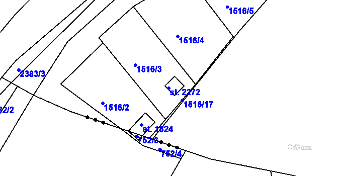 Parcela st. 2272 v KÚ Tišnov, Katastrální mapa