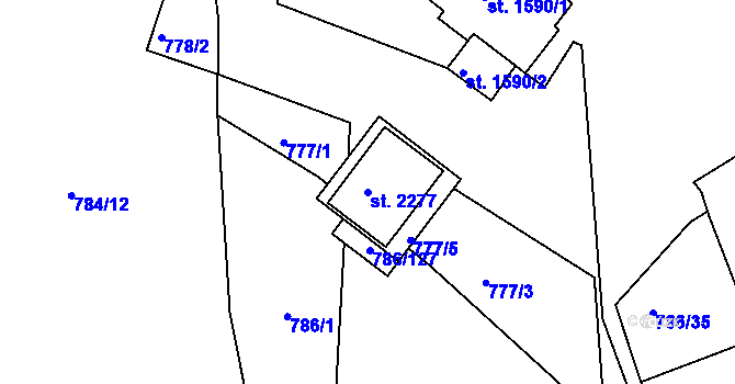 Parcela st. 2277 v KÚ Tišnov, Katastrální mapa