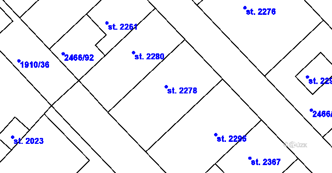 Parcela st. 2278 v KÚ Tišnov, Katastrální mapa