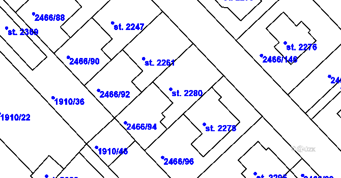 Parcela st. 2280 v KÚ Tišnov, Katastrální mapa
