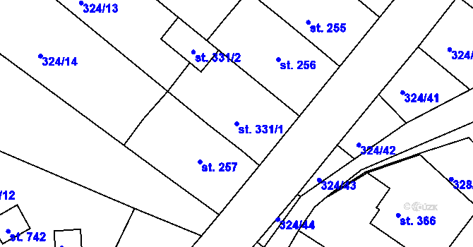 Parcela st. 331/1 v KÚ Předklášteří, Katastrální mapa