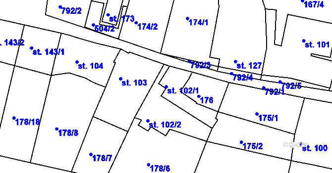 Parcela st. 102/1 v KÚ Předklášteří, Katastrální mapa