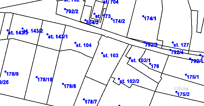 Parcela st. 103 v KÚ Předklášteří, Katastrální mapa