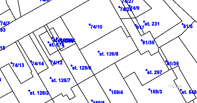 Parcela st. 126/8 v KÚ Předklášteří, Katastrální mapa