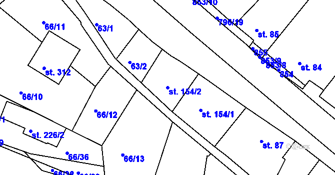 Parcela st. 154/2 v KÚ Předklášteří, Katastrální mapa