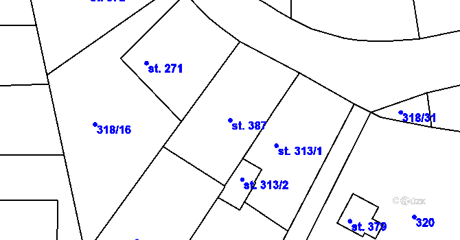 Parcela st. 387 v KÚ Předklášteří, Katastrální mapa
