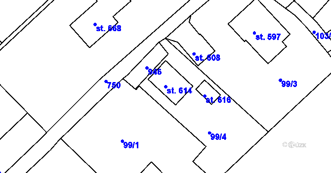 Parcela st. 614 v KÚ Předklášteří, Katastrální mapa
