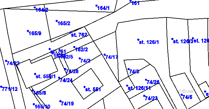 Parcela st. 74/17 v KÚ Předklášteří, Katastrální mapa