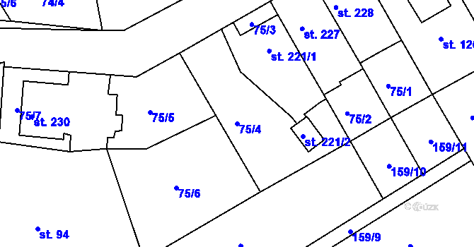 Parcela st. 75/4 v KÚ Předklášteří, Katastrální mapa