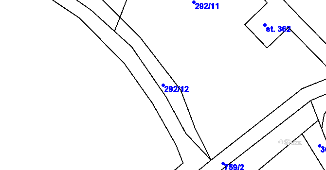 Parcela st. 292/12 v KÚ Předklášteří, Katastrální mapa