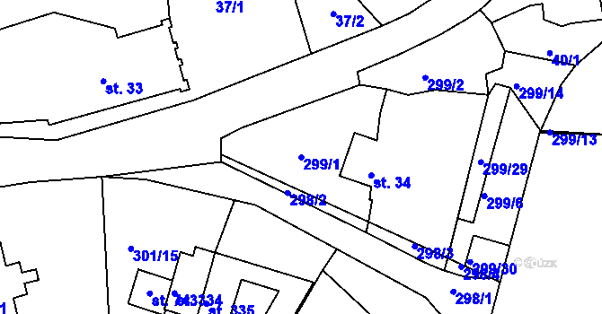 Parcela st. 299/1 v KÚ Předklášteří, Katastrální mapa