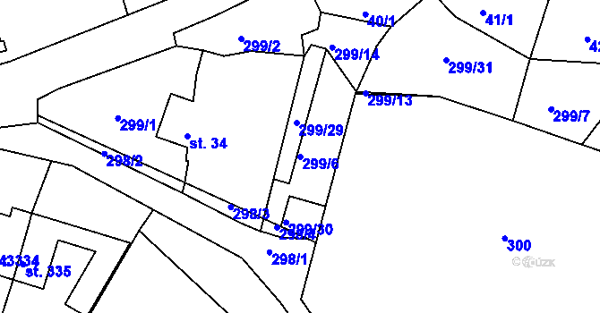 Parcela st. 299/6 v KÚ Předklášteří, Katastrální mapa