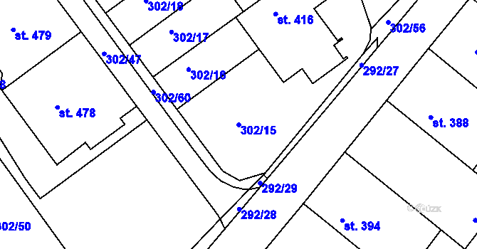 Parcela st. 302/15 v KÚ Předklášteří, Katastrální mapa