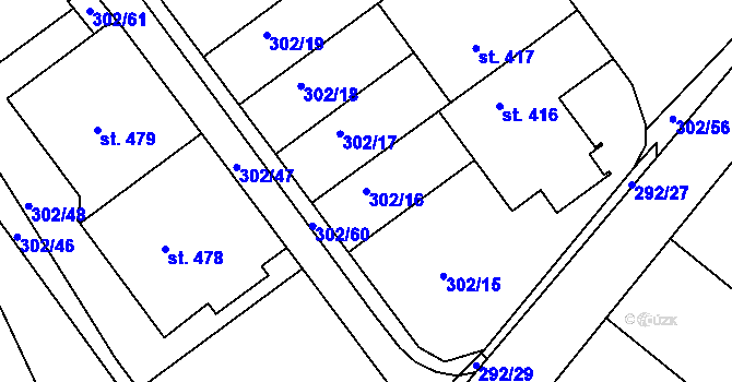 Parcela st. 302/16 v KÚ Předklášteří, Katastrální mapa