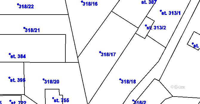 Parcela st. 318/17 v KÚ Předklášteří, Katastrální mapa