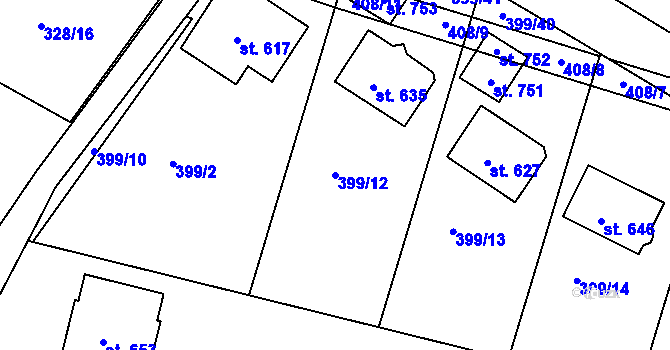 Parcela st. 399/12 v KÚ Předklášteří, Katastrální mapa