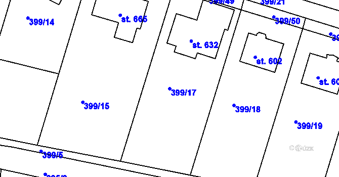 Parcela st. 399/17 v KÚ Předklášteří, Katastrální mapa