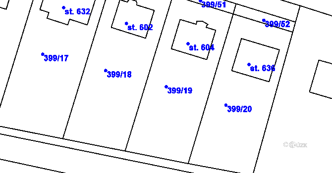 Parcela st. 399/19 v KÚ Předklášteří, Katastrální mapa