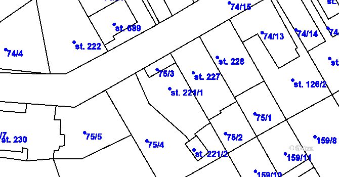 Parcela st. 221/1 v KÚ Předklášteří, Katastrální mapa