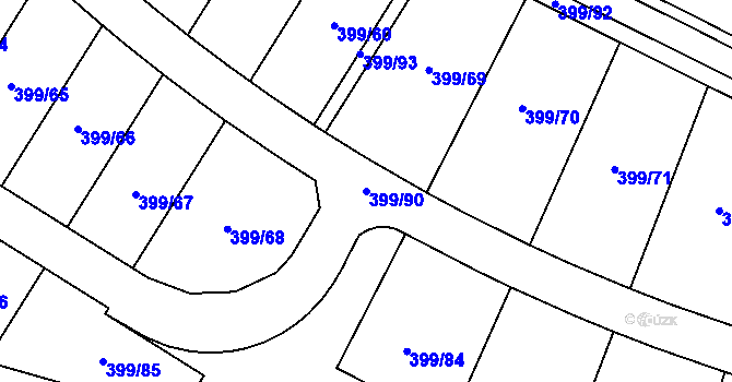 Parcela st. 399/90 v KÚ Předklášteří, Katastrální mapa