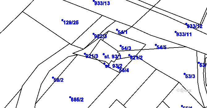 Parcela st. 93/1 v KÚ Tišnovská Nová Ves, Katastrální mapa
