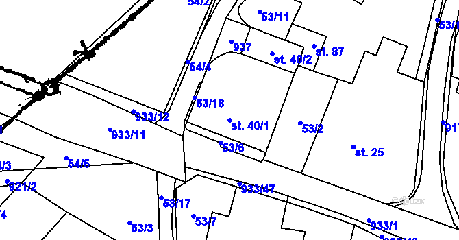Parcela st. 40/1 v KÚ Tišnovská Nová Ves, Katastrální mapa