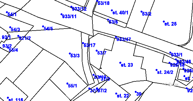 Parcela st. 53/7 v KÚ Tišnovská Nová Ves, Katastrální mapa